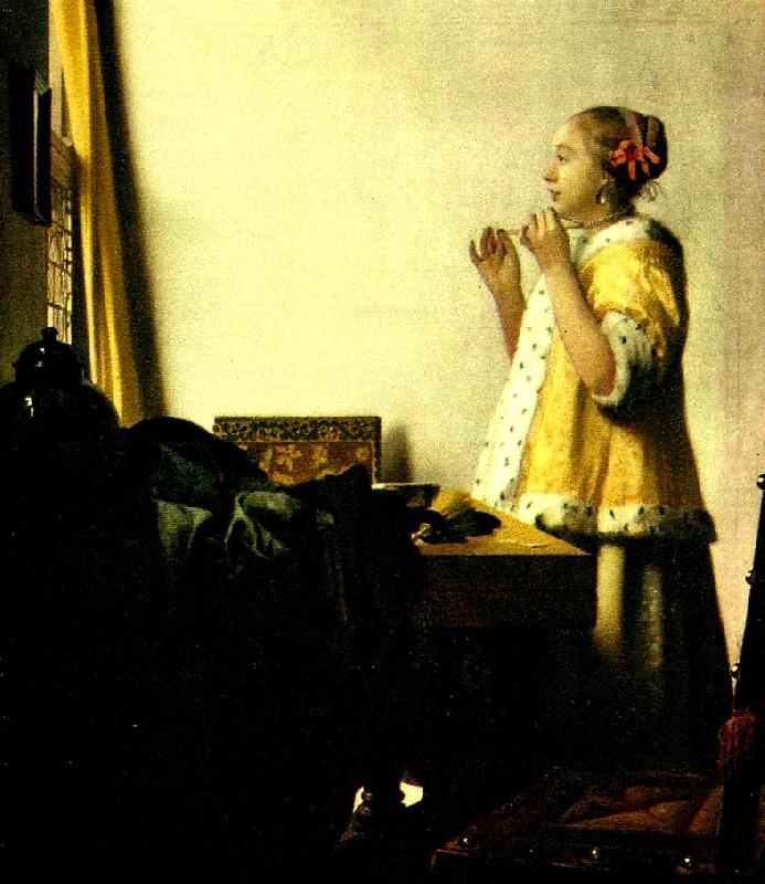 Jan Vermeer ung dam ned parlhalsband china oil painting image